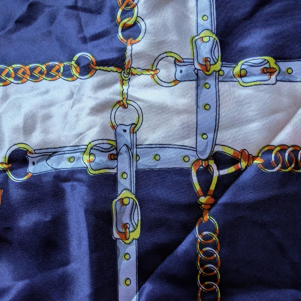 Red and Blue Equestrian Print Scarf - Picture 6 of 6